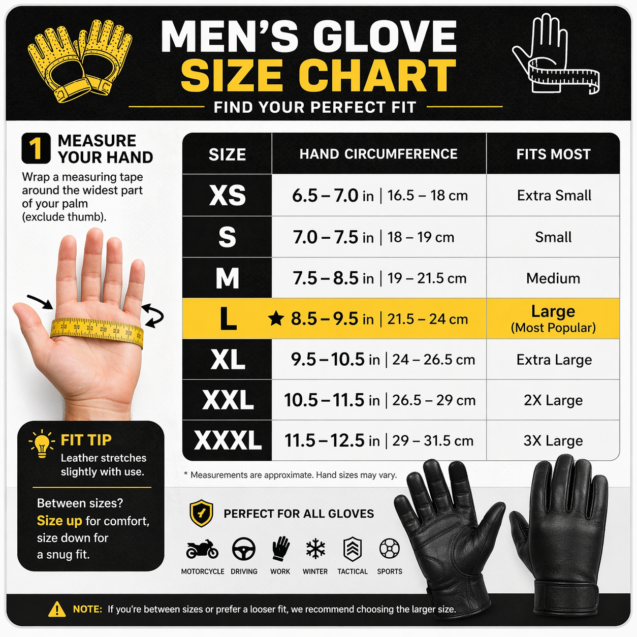Men's Leather Driving Gloves, Touchscreen Compatible, Soft Lined Black Leather Gloves Anti-Slip Grip