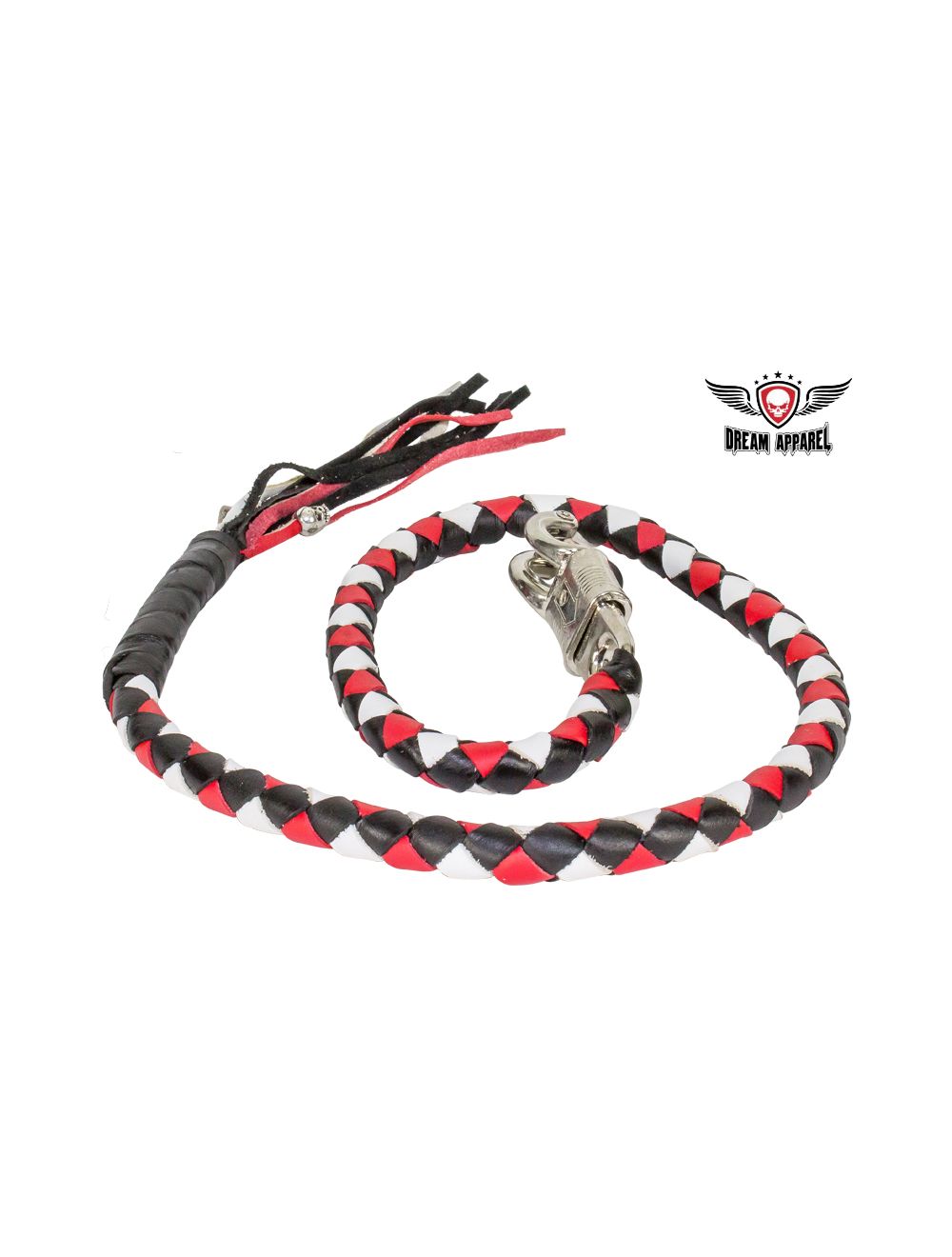 White & Red Leather Motorcycle Get Back Whip 42" Long Genuine Braided Black 