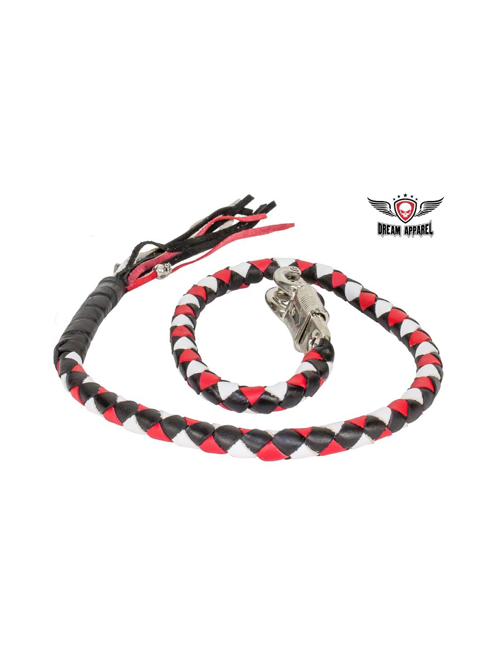 White & Red Leather Motorcycle Get Back Whip 42" Long Genuine Braided Black White & Red Leather Motorcycle Get Back Whip 42" Long Genuine Braided Black