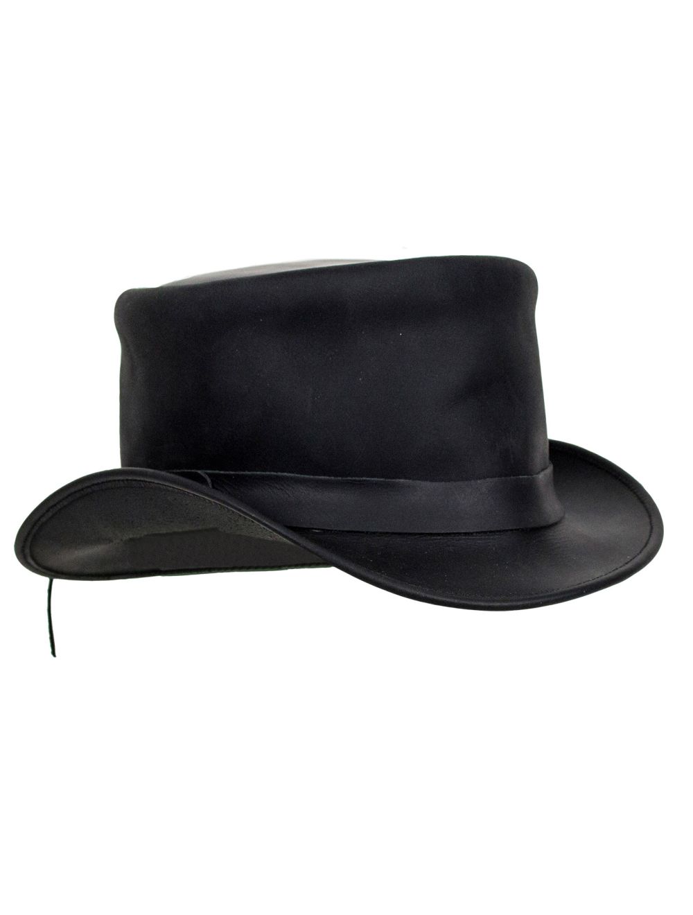 Black Leather Deadman's Top Hat - front view
